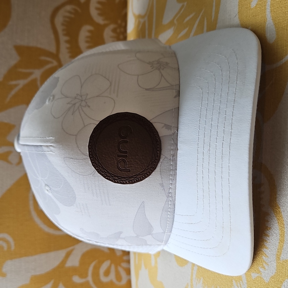 Ping Golf Hat – White with Floral Pattern & Leather Logo Patch